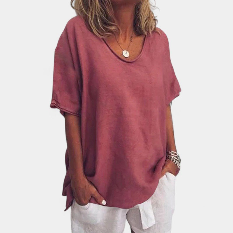 Gleame.-T-shirts & hemden-Gleame Tops - V-hals korte mouwen losse casual tops