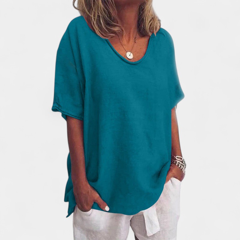 Gleame.-T-shirts &amp; hemden-Gleame Tops - V-hals korte mouwen losse casual tops
