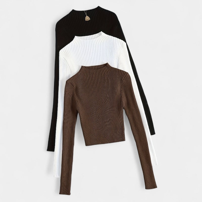 Gleame.-T-shirts & hemden-Gleame trui - ribgebreide basislaag met opstaande kraag en stretch