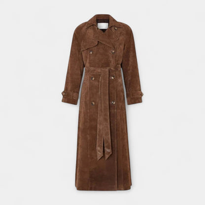 Gleame.-Trenchcoat-Gleame | Dames trenchcoat van suède met knoopsluiting en ceintuur in de taille
