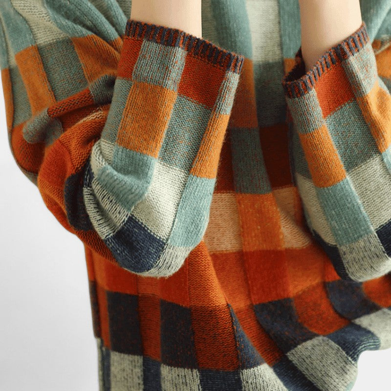 Gleame.-Trui-Gleame | Dames Coltrui van Kasjmier met Reruit Patchworkdesign