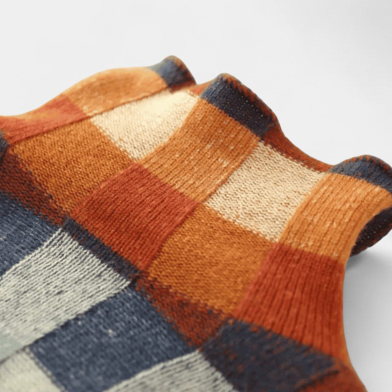 Gleame.-Trui-Gleame | Dames Coltrui van Kasjmier met Reruit Patchworkdesign