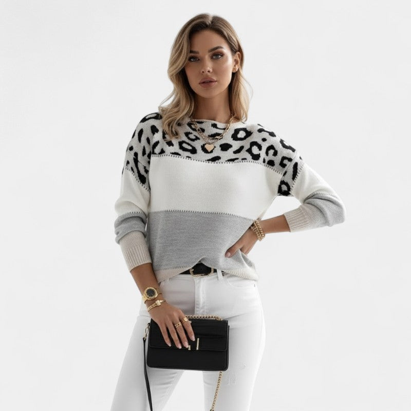 Gleame.-Trui-Gleame | Dames Gebreide Trui met Luipaardpatroon en Ronde Hals