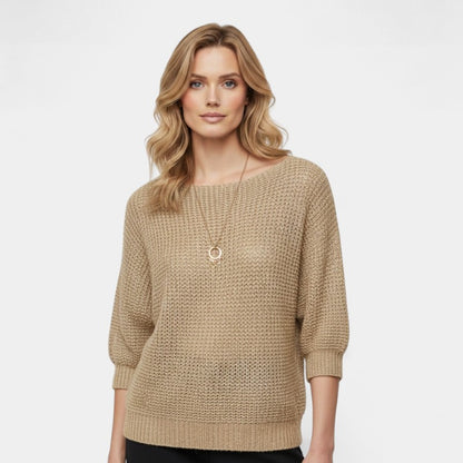 Gleame.-Trui-Gleame | Dames Gebreide Trui met Ronde Hals en Korte Mouwen