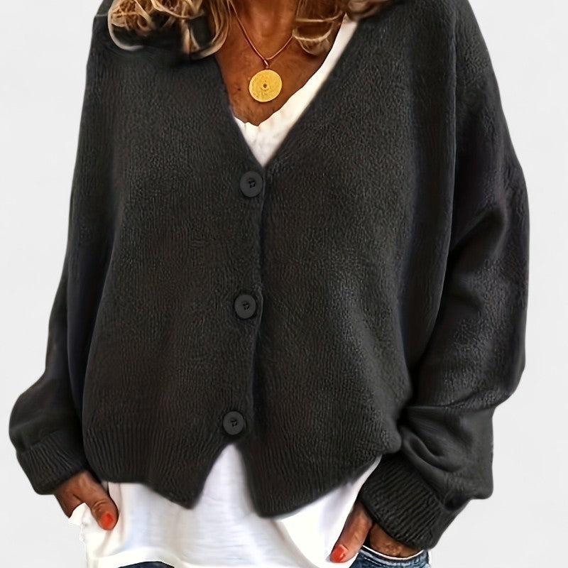Gleame.-Truien &amp; Vesten-Gleame Cardigan - Casual V-hals cardigan met knopen en lange mouwen