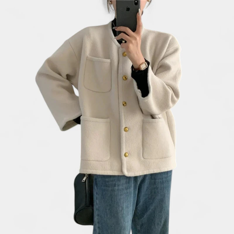 Gleame.-Truien &amp; Vesten-Gleame Cardigan - Dames gebreide cardigan met knopen en zakken