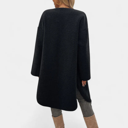 Gleame.-Truien &amp; Vesten-Gleame Cardigan – Lange fleece damesvest met knopen en steekzakken