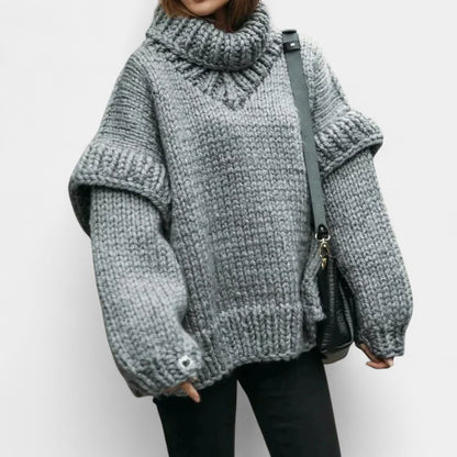 Gleame.-Truien &amp; Vesten-Gleame Dames Trui – Oversized gebreide trui met col en lange mouwen