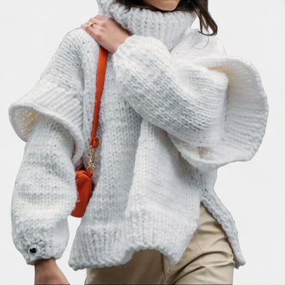 Gleame.-Truien &amp; Vesten-Gleame Dames Trui – Oversized gebreide trui met col en lange mouwen