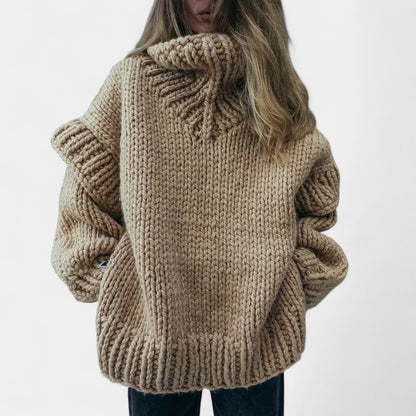 Gleame.-Truien &amp; Vesten-Gleame Dames Trui – Oversized gebreide trui met col en lange mouwen