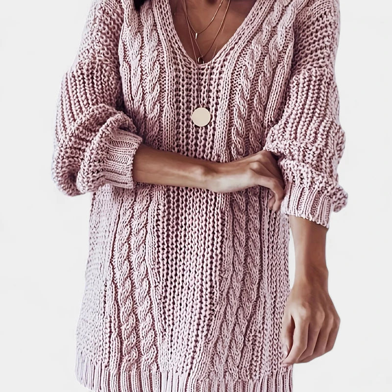 Gleame.-Truien &amp; Vesten-Gleame Damesshirt - Comfortabele trui met V-hals en kabelpatroon