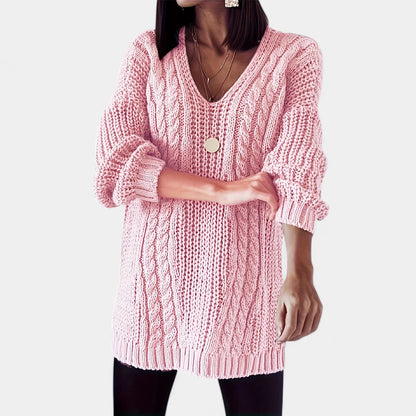 Gleame.-Truien &amp; Vesten-Gleame Damesshirt - Comfortabele trui met V-hals en kabelpatroon