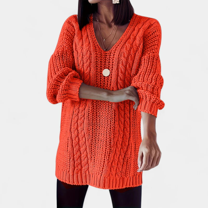 Gleame.-Truien &amp; Vesten-Gleame Damesshirt - Comfortabele trui met V-hals en kabelpatroon