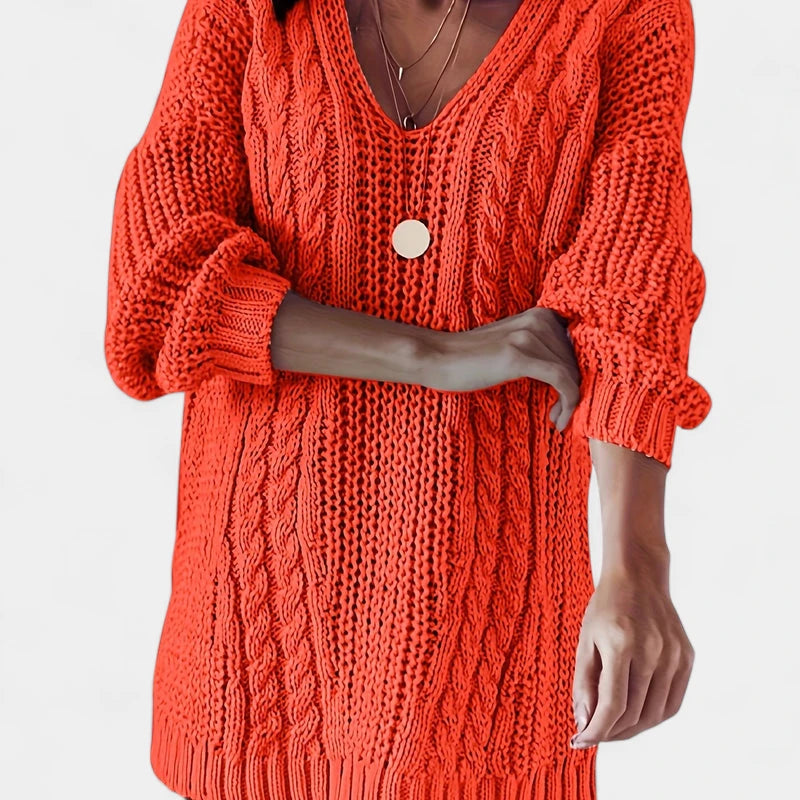 Gleame.-Truien &amp; Vesten-Gleame Damesshirt - Comfortabele trui met V-hals en kabelpatroon