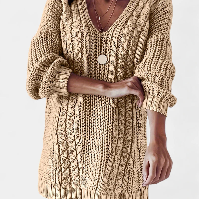 Gleame.-Truien &amp; Vesten-Gleame Damesshirt - Comfortabele trui met V-hals en kabelpatroon