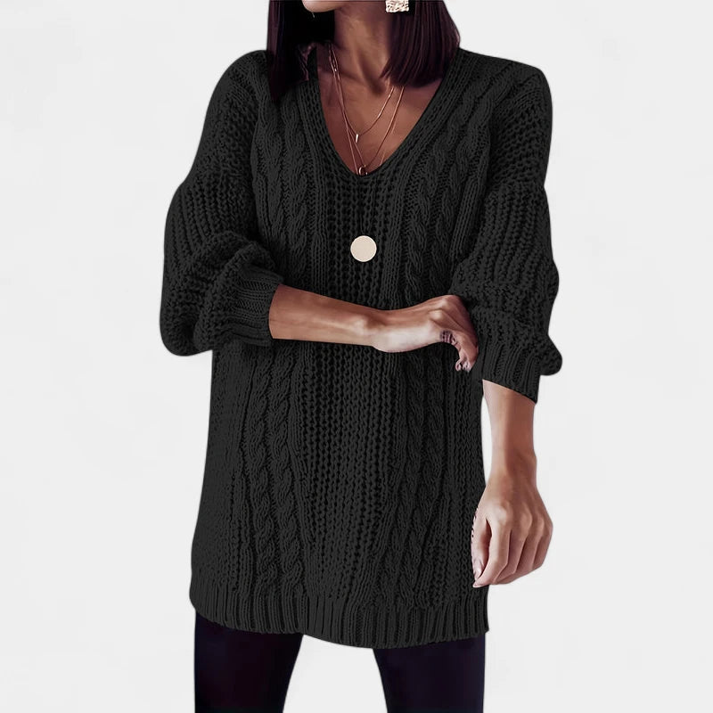 Gleame.-Truien &amp; Vesten-Gleame Damesshirt - Comfortabele trui met V-hals en kabelpatroon