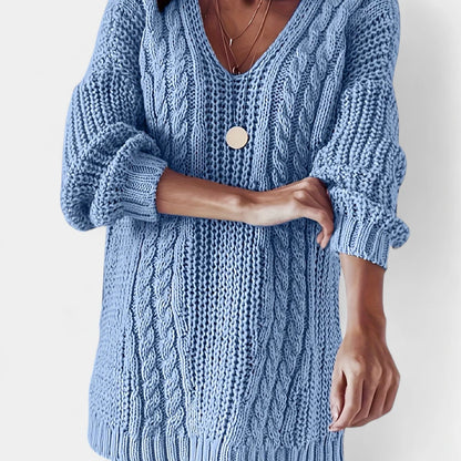 Gleame.-Truien &amp; Vesten-Gleame Damesshirt - Comfortabele trui met V-hals en kabelpatroon