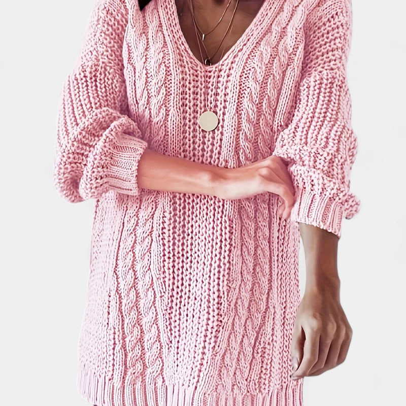 Gleame.-Truien &amp; Vesten-Gleame Damesshirt - Comfortabele trui met V-hals en kabelpatroon