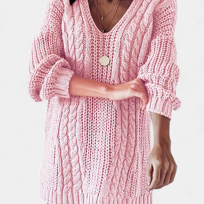 Gleame.-Truien &amp; Vesten-Gleame Damesshirt - Comfortabele trui met V-hals en kabelpatroon