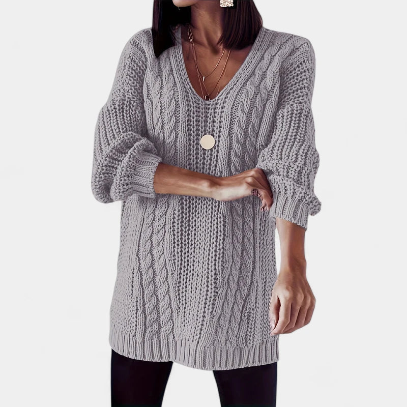 Gleame.-Truien & Vesten-Gleame Damesshirt - Comfortabele trui met V-hals en kabelpatroon