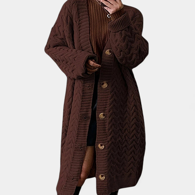 Gleame.-Truien & Vesten-Gleame Damesvest - Lang vest met knoopsluiting en gebreide details