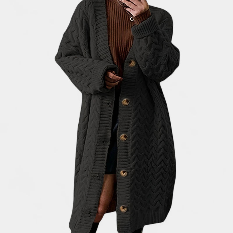 Gleame.-Truien &amp; Vesten-Gleame Damesvest - Lang vest met knoopsluiting en gebreide details