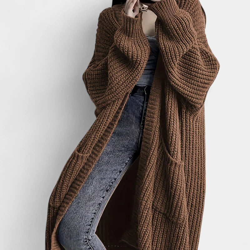 Gleame.-Truien & Vesten-Gleame Damesvest - Losvallend gebreid vest met open voorkant en lange mouwen