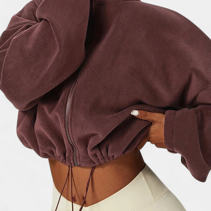 Gleame.-Truien &amp; Vesten-Gleame Jas - Warme damesjas van fleece met rits en elastische zoom