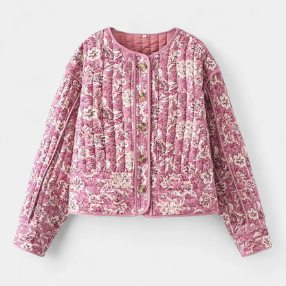 Gleame.-Truien &amp; Vesten-Gleame Pufferjack – Cropped damesjas met bloemenprint en gewatteerd design