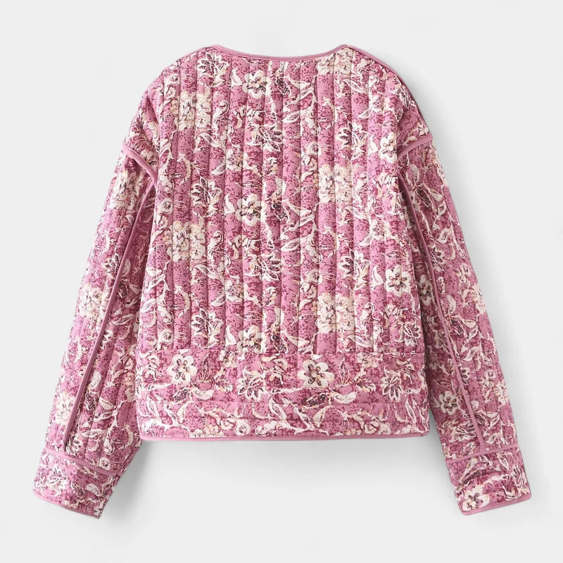 Gleame.-Truien & Vesten-Gleame Pufferjack – Cropped damesjas met bloemenprint en gewatteerd design