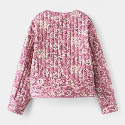 Gleame.-Truien &amp; Vesten-Gleame Pufferjack – Cropped damesjas met bloemenprint en gewatteerd design
