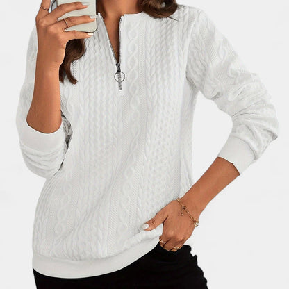 Gleame.-Truien &amp; Vesten-Gleame Sweater - Gebreide damestrui met halve rits en lange mouwen