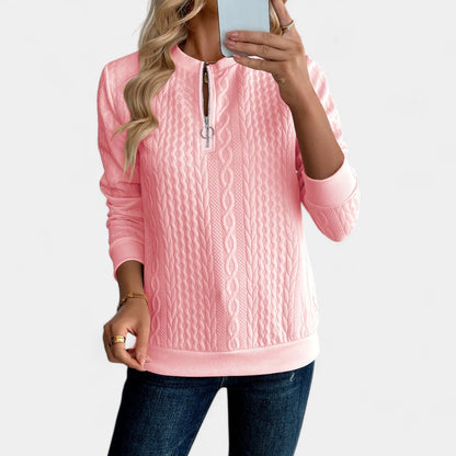 Gleame.-Truien &amp; Vesten-Gleame Sweater - Gebreide damestrui met halve rits en lange mouwen