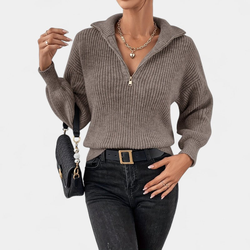 Gleame.-Truien & Vesten-Gleame Trui - Elegante trui met V-hals en ritssluiting