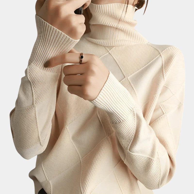 Gleame.-Truien &amp; Vesten-Gleame Trui - Elegante turtleneck trui met lange mouwen en geblokt patroon