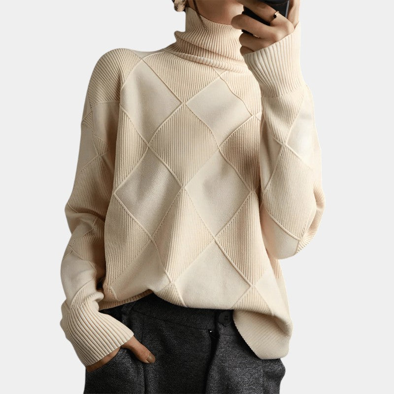Gleame.-Truien &amp; Vesten-Gleame Trui - Elegante turtleneck trui met lange mouwen en geblokt patroon