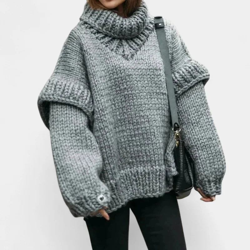 Gleame.-Truien &amp; Vesten-Gleame Trui - Oversized wollen trui met hoge hals en opgerolde mouwen