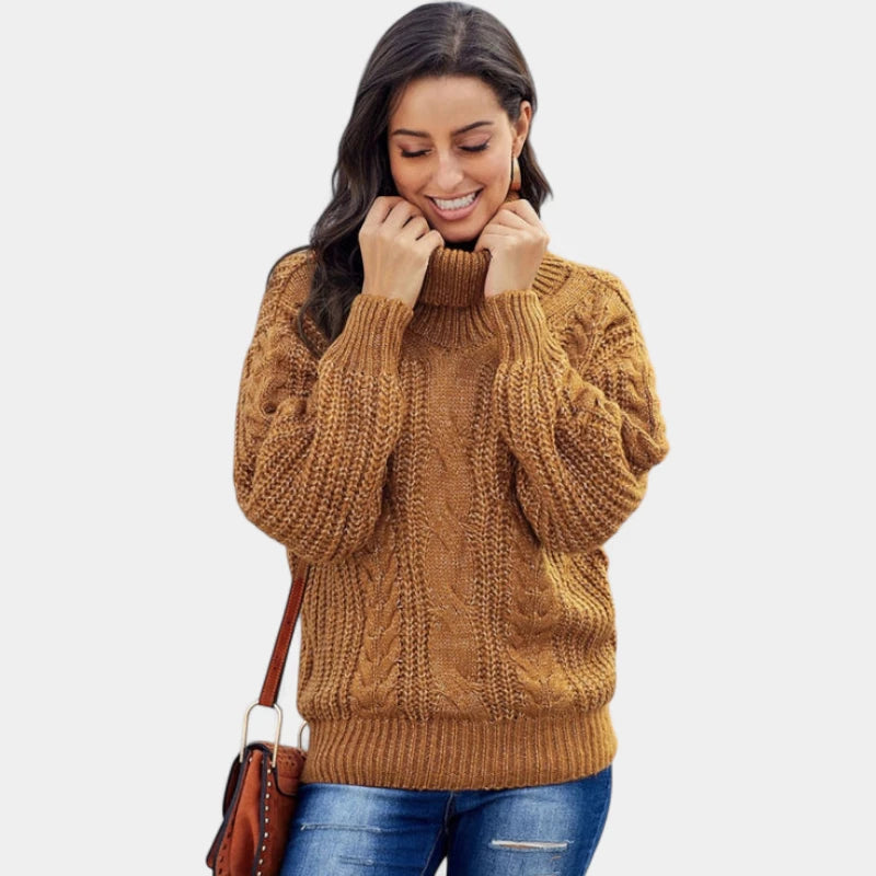 Gleame.-Truien & Vesten-Gleame Trui - Wollen trui met hoge hals en kabelpatroon