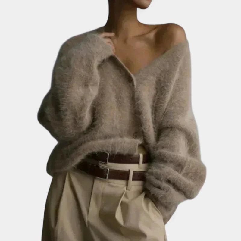 Gleame.-Truien &amp; Vesten-Gleame Vest – Damescardigan van wol met knopen en oversized pasvorm