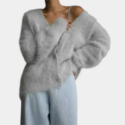 Gleame.-Truien &amp; Vesten-Gleame Vest – Damescardigan van wol met knopen en oversized pasvorm