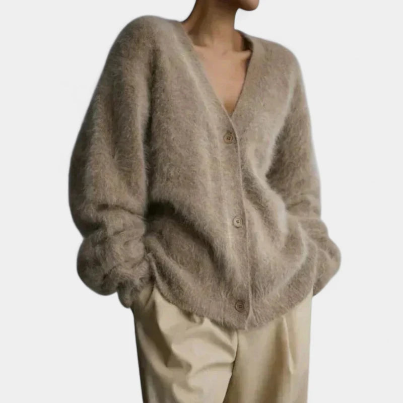 Gleame.-Truien &amp; Vesten-Gleame Vest – Damescardigan van wol met knopen en oversized pasvorm