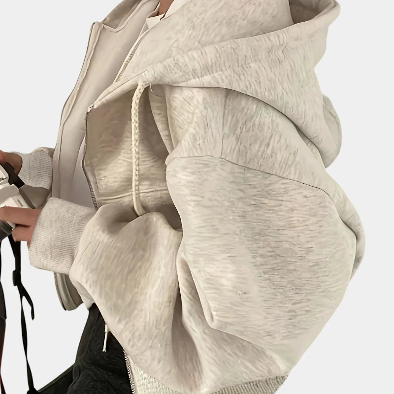 Gleame.-Truien & Vesten-Gleame hoodie - casual lange mouw ritssluiting apricot