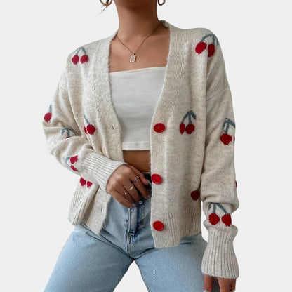  Gleame.-Truien &amp; Vesten-Gleame trui - gebreide lange mouwen knooptrui met print