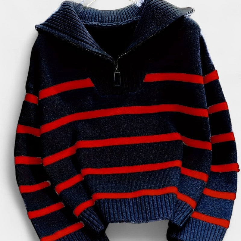 Gleame.-Truien & Vesten-Gleame trui met rits - gestreepte trui met lange mouwen