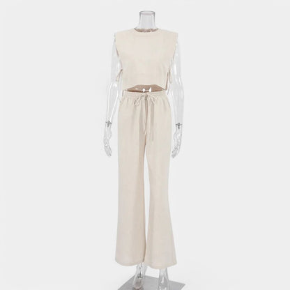 Gleame.-Two-piece set-Gleame Set - Vrouwen vakantie linnen broek en crop top set