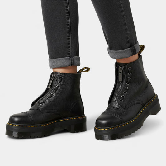 Gleame.-Veterlaars-Gleame | Dames veterlaarzen van leer met ritssluiting en plateauzool