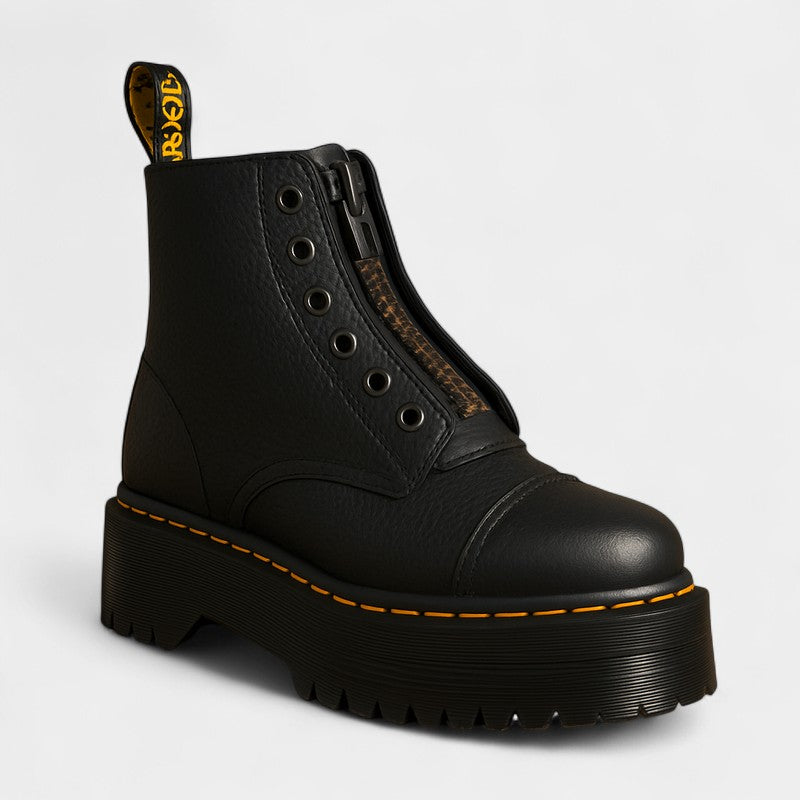 Gleame.-Veterlaars-Gleame | Dames veterlaarzen van leer met ritssluiting en plateauzool