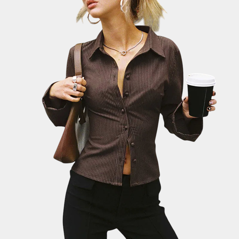 Gleame.-Women Blouse-Gleame Blouse - Elegante retro dames blouse met lange mouwen en streepdetail