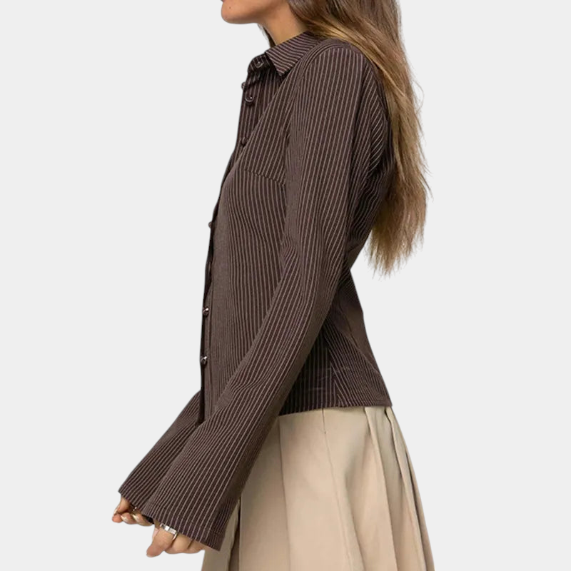 Gleame.-Women Blouse-Gleame Blouse - Elegante retro dames blouse met lange mouwen en streepdetail