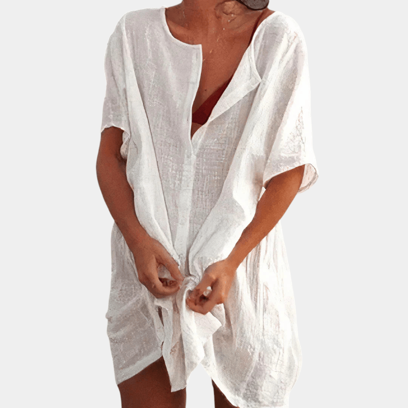Gleame.-Women Dresses-Gleame Jurk - luchtige jurk met knoopdetail, ideaal voor strand en vrije tijd